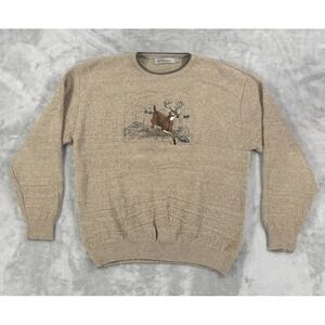 Shenandoah Sweater Mens L Light Brown Embroidered Deer Graphic Made In USA 90s